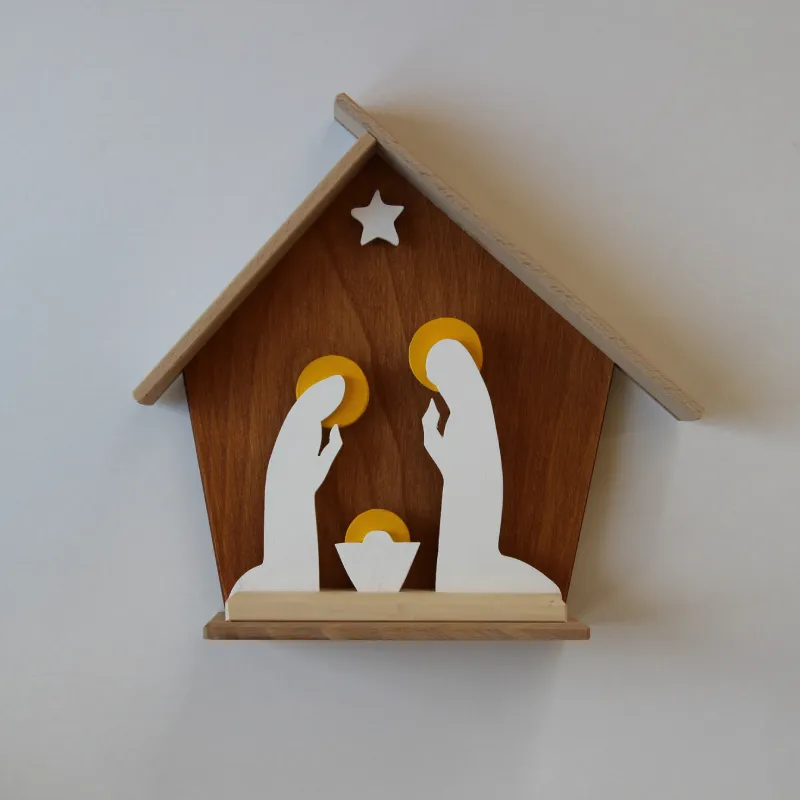 Crèche de Noël en bois artisanale massif – Image 3