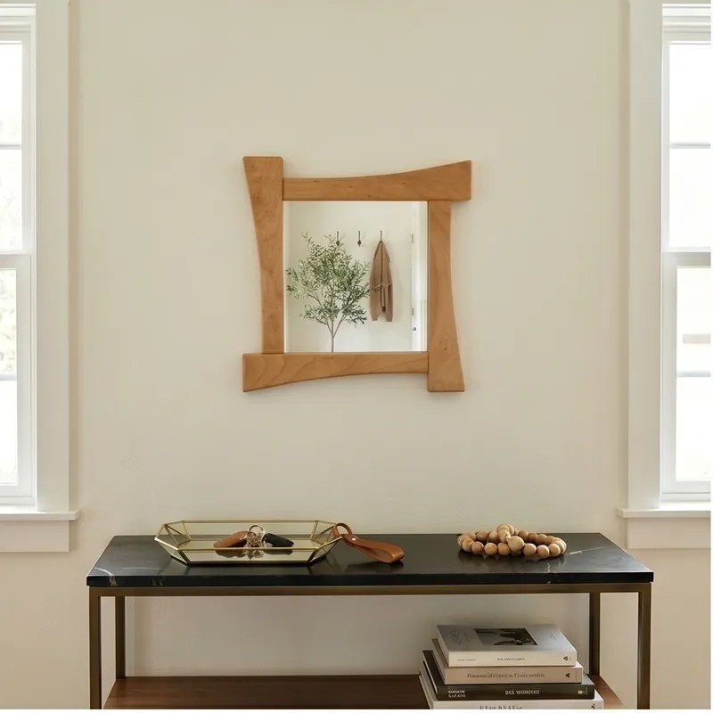 Miroir carré en merisier de 40cm – Image 2