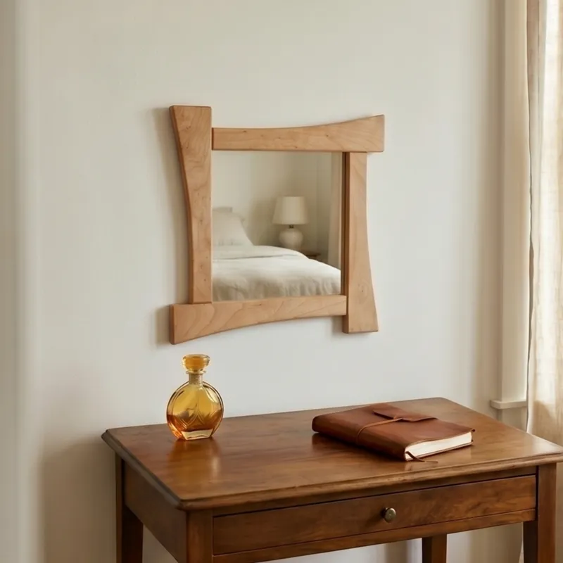Miroir carré en merisier de 40cm – Image 4