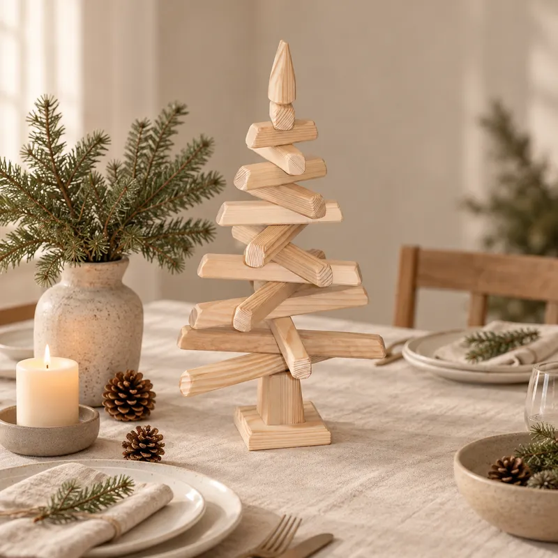 Sapin de Noël en bois 50 cm utilisé comme décoration de table