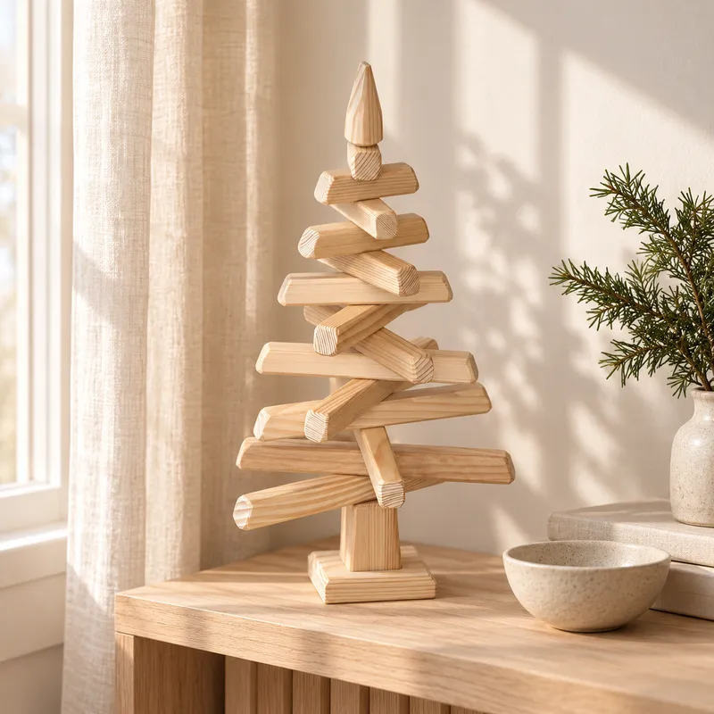 Sapin de Noël en bois 50 cm dans un intérieur lumineux et naturel