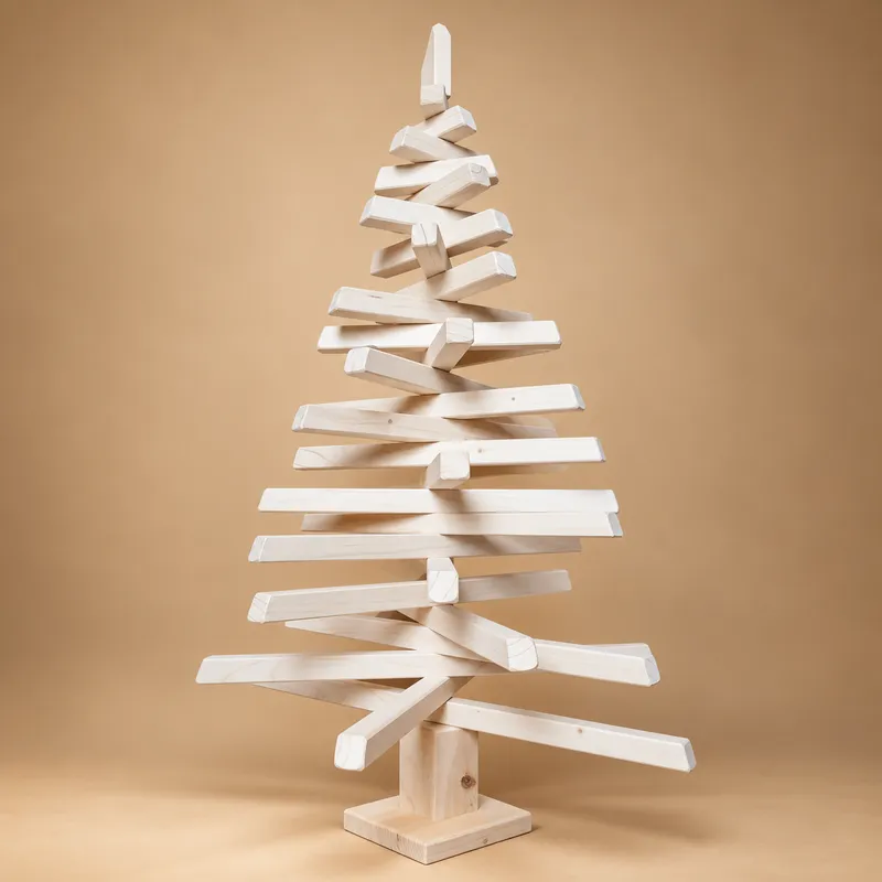 Sapin de Noël en bois artisanal de 124 cm, modèle naturel démontable