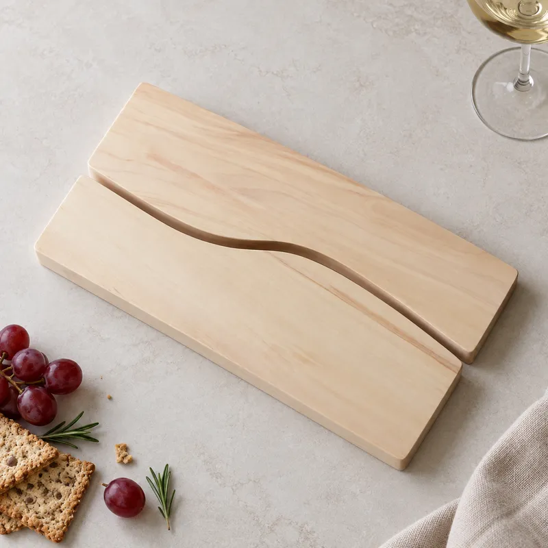 Duo de planches apéritives Les Inséparables en érable massif clair, avec une courbe centrale ondulée